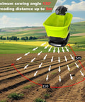 Image of Cordless All Season Spreader for 18V Lithium Batteries, showing maximum sowing angle of 130 degrees on field