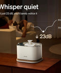 Cordless Cat Water Fountain With Long Lasting Battery App Monitoring 3L Capacity Dockstream 2 on table showing 23dB