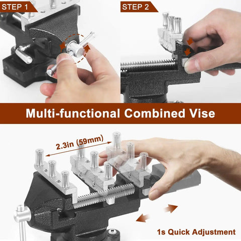 Close-up showing hands adjusting the Two In One Magnetic Soldering Third Hand With Heavy Duty Metal Workbench Vise.