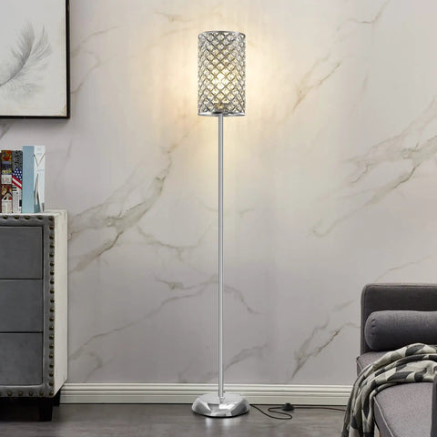 Crystal Floor Lamp With K9 Crystals Tall Silver Modern Standing Light Luxe Accent Lamp for living room with foot switch