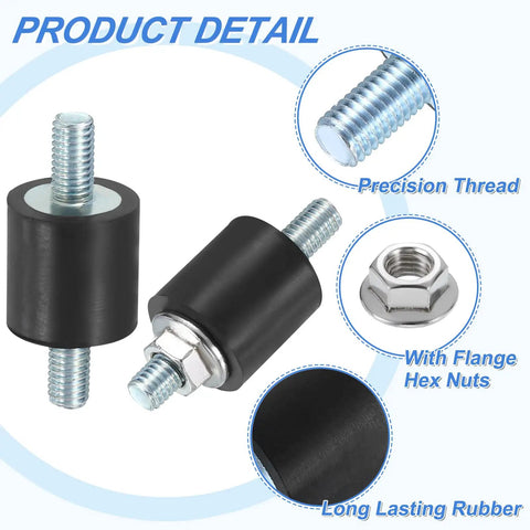 4 Pack M5 By 12mm Rubber Mounts 15mm By 15mm Cylindrical Anti Vibration Isolator Studs With Nuts For Cars, Bobbin, Generators And Air Compressors Heavy Duty, black rubber mount with threaded stud