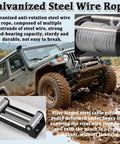 Heavy Duty Electric Winch Kit With 4500 Lbs Capacity And Steel Cable For Trucks Jeeps SUVS showcasing galvanized steel wire rope and roller fairlead.