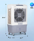 Heavy Duty 13.2 Gallon Evaporative Air Cooler And Portable Swamp Fan With Remote 4100 CFM Airflow, 50L tank, 39.4 inch height