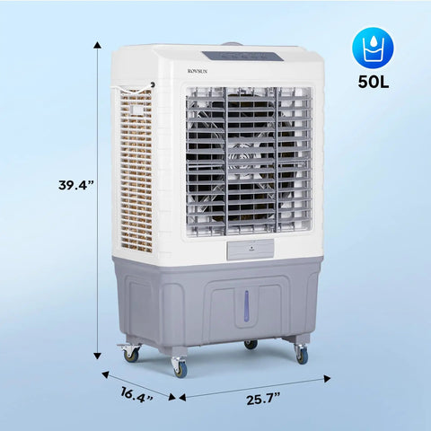 Heavy Duty 13.2 Gallon Evaporative Air Cooler And Portable Swamp Fan With Remote 4100 CFM Airflow, 50L tank, 39.4 inch height