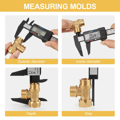 Digital Caliper 0-6 Inch With Big LCD Screen Auto On Off Feature Inch Millimeter Conversion Measuring Tool demonstrating diameter