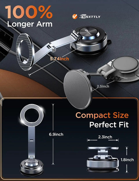 Magnetic Car Phone Holder With 360 Degree Adjustable Foldable Mount Nano Gel Base And Vacuum Lock Zinc Alloy Carbon Fiber MagSafe Compatible