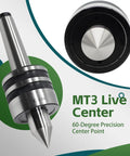 MT3 Live Center With Ball Bearing Triple Bearing Design For Wood And Metal Lathes Internal Rotation Type 60 Degree Point CNC Ready.