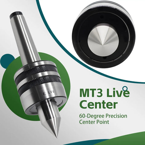 MT3 Live Center With Ball Bearing Triple Bearing Design For Wood And Metal Lathes Internal Rotation Type 60 Degree Point CNC Ready.