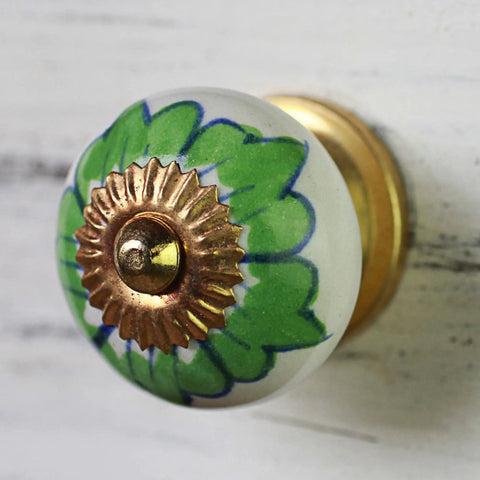 Green And White Ceramic Floral Cabinet Knobs Set Of 6 With Screws Included Stylish Hardware For Dresser Or Kitchen Cabinets