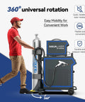 3000W Laser Welder Beast Mode 4 In One System For Metal includes a person rolling mobile cart with a laser welder and gas bottle.