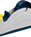 Rugged Pro-Grade Industrial Steel Desktop Tape Dispenser For One Inch Tape Up To Three Inches Wide with yellow accents