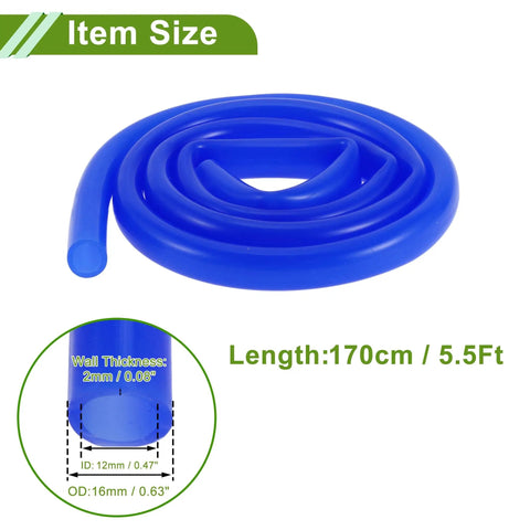Blue Silicone Vacuum Hose 12mm ID, 16mm OD, 5.5Ft Length, 2mm Wall Thickness, High Temperature Automotive Vacuum Line For Turbo Boost