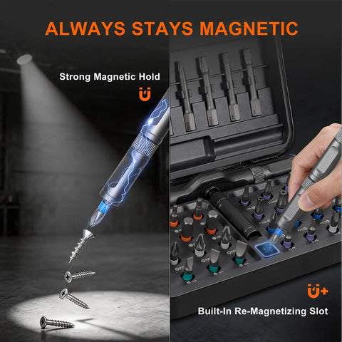 42 In 1 Magnetic Screwdriver Set With Quick Ratcheting Handle S2 Steel Bits And Case showcasing magnetic features