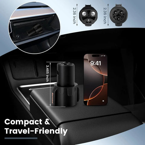 J1772 To Nacs Ev Charging Adapter For Tesla Model 3 Y X S Max 60 Amps Fast Charging Portable Level 2 Connector next to a phone.