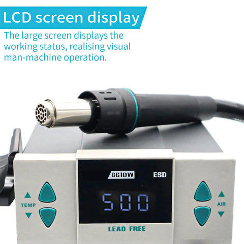 Hot Air Rework Station With Digital Display And Sleep Mode, 110V 1000W, showing LCD and desoldering gun, ESD safe