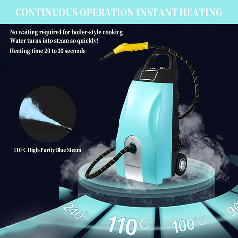 Heavy Duty Industrial Steam Cleaner For Home And Car Use with 110°C steam, featuring yellow nozzle and quick heat up.