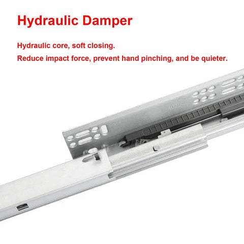 Six Pair Of 22 Inch Undermount Soft Close Drawer Slides Featuring Smooth Operator Glide Mechanics And Heavy Hitter 100 Pound Load Rating For No Sweat Cabinet Upgrades In Any Home Space Today, showing hydraulic damper detail.