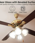 Ceiling fan with beveled glass ceiling light covers for fans and fixtures, replacement globe shades 4 pack, elegant indoor upgrade.
