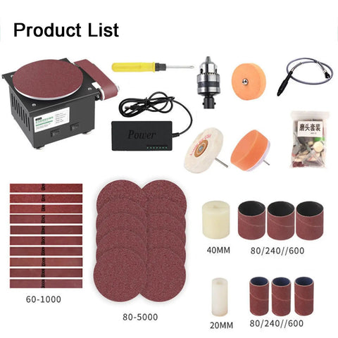 Heavy Duty Electric Belt Sander And Grinder With Variable Speed Control For Metal Wood Stone Work Includes Premium Polishing Kit and sanding belts