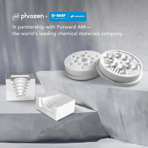 Ceramic Pro Resin for 3D Printing in white, showing molded industrial parts, showcasing ceramic-like matte finish.
