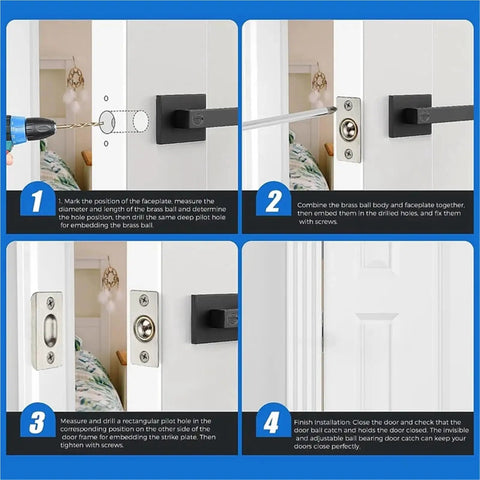 Installation guide of Two Sets Ball Catch Kits For Interior Doors Dual Adjustable Silver Door Latches with Hidden Mounting Design