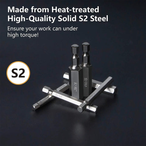 Magnetic screwdriver bits from Twenty Piece Hex Head Allen Drill Bit Set With Ten SAE And Ten Metric Bits, S2 steel material