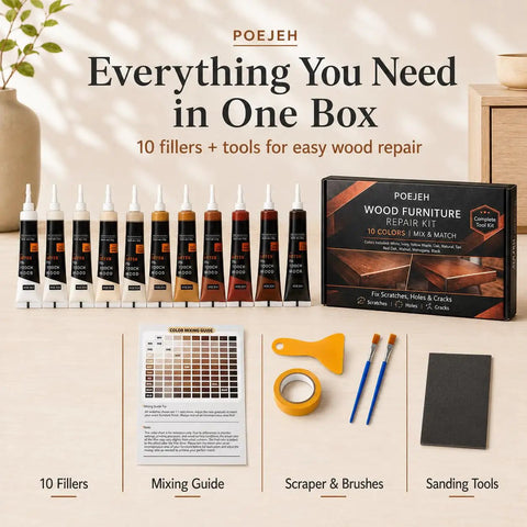 Straight Up Tough Wood Repair Paste With Crack Lock Formula And Easy Glide Blend Sticks For No Stress Furniture Fixing And Lasting Surface Renewal Collection Kit with 10 fillers and tools.
