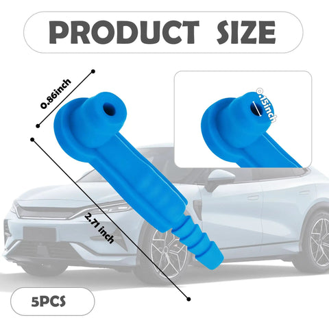 Top Tier Five Piece Brake Bleeder Kit With Vacuum Pump Connectors For No Sweat Fluid Changes And Fast Air Purging To Keep Your Street Machine Stopping Rock Solid Every Day, blue rubber adapter with size details.