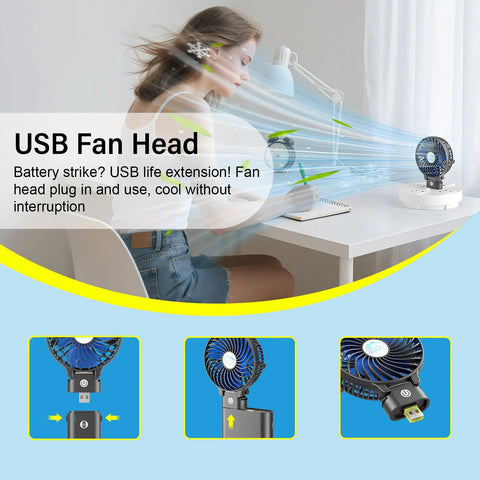 USB powered 10400mAh Portable Handheld Fan With All Day Battery Life Foldable Mini Personal Fan For Travel Beach Concerts