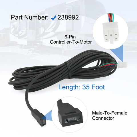 35 Foot 6 Pin Controller To Motor Harness Direct Replacement For In Wall RV Slide Out Systems Part 238992, black cable
