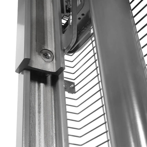 Close-up view of Heavy Duty Electric Straddle Stacker 3300 Lb Capacity showing metal framework and lift mechanism details.