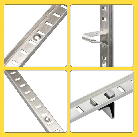 Heavy Duty Adjustable Shelf Brackets Rock Solid Wall Mount Shelf Standards Rustproof Stainless Steel 40 inch adjustable rails.