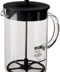 Latteo Manual Milk Frother 8 Ounce Black Creates Cafe Style Foam In Under 30 Seconds With A Heat Resistant Borosilicate Glass Carafe No Batteries Needed Hand Powered Frothing For Barista Level Milk