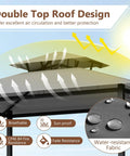 Outdoor Patio Bar Set With Grill Gazebo And Two Bar Stools, Three Piece Bar Table Set With Tempered Glass Bar Table, double top roof design illustration