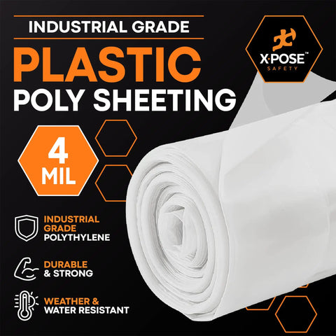 Heavy Duty Clear Plastic Sheeting Roll 10 Foot By 100 Foot 4 Mil Poly Sheet for industrial use, close-up of roll and features.