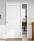 Sliding Closet Door 48x80 Inches, Five Panel Bypass Barn Doors With Concealed Hardware Track Kit Included, White Finish
