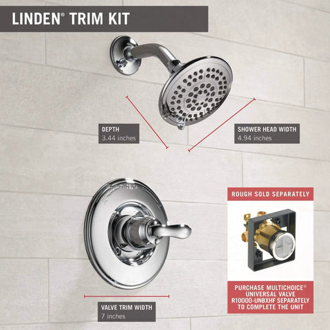 Linden 14 Series Shower Trim Kit With Five Spray Touch Clean Chrome Shower Head Five Spray Options Including Full Body And Massage Chrome Finish Valve Not Included Rough In Sold Separately