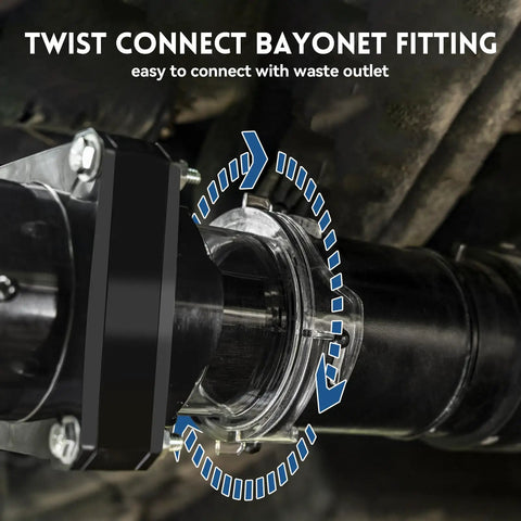 RV Sewer Gate Valve With Leak-Proof Cap And Flow Control Handle, three inch twist-on bayonet fitting installation