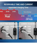 Image of Portable Type 2 EV Charger 3.5KW 16A 1 Phase EVSE showing reservable time and current adjustments.
