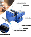 Heavy Duty 6 Inch Bench Vise With Locking Base Clamp Cast Steel 360 Degree Swivel Built In Anvil For Woodworking Conduit Drilling Cutting And Sanding On a Desktop Workbench, cast steel body