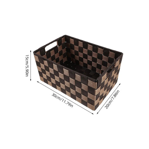 Top Shelf Clothing Storage Bin With Reinforced Metal Frame And Grippy Polyester Weave Handles, checkered design, 30x20x15cm.