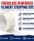 Beefy Five Point Five Mil Fiberglass Reinforced Packing Tape Rock Solid Rubber Resin Adhesive For Heavy Duty Shipping And Cardboard Box Bundling One Inch By Sixty Yards Pack Of Two Dozen, showing 5.5 mil tape roll with fiberglass reinforcement.