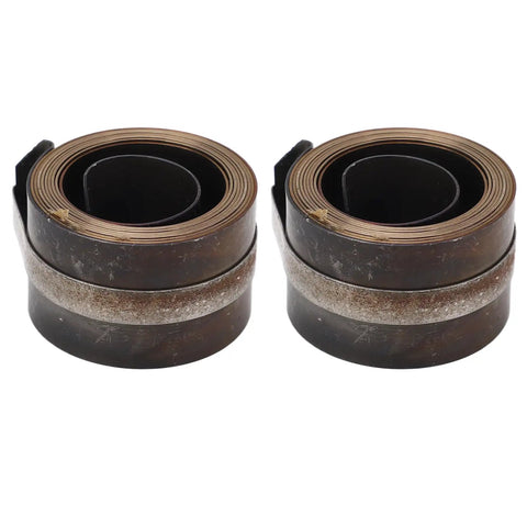 Two-piece Bench Drill Press Quill Return Spring set for horizontal and vertical benchtop drills, lightweight plated steel material.