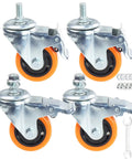 Heavy-duty swivel caster wheels set of 4, 3-inch orange PVC wheels with M12 stems and brakes.