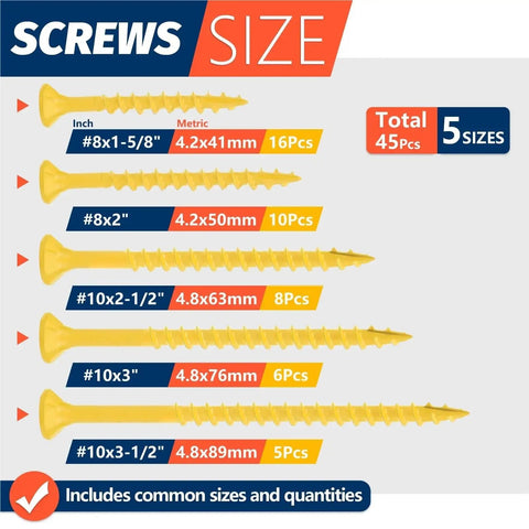 Two Pack Torx Star Drive Flat Head Wood Screws Carbon Steel M3x20mm Kit For Quick Easy Wood Assemblies With Heavy Duty Concealed Joints Self Tapping Design Ideal For DIY Projects And Furniture, size chart