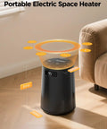 Portable Electric Space Heater With Remote Thermostat 70 Degree Oscillation on hardwood floor near couch