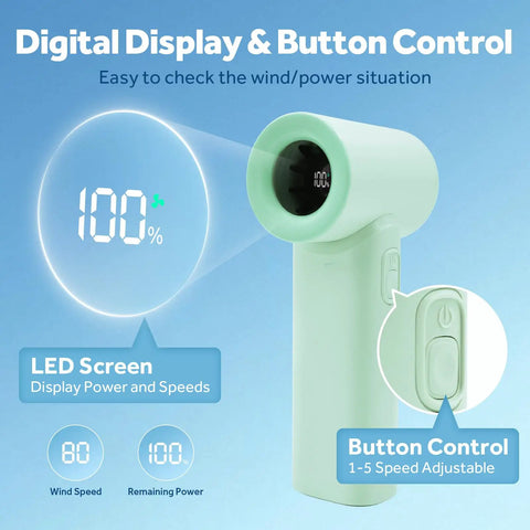 Portable Handheld Turbo Fan With 17400 RPM High Speed Mini Cooling Power 4500mAh USB Rechargeable 5 Gear Wind LED Display