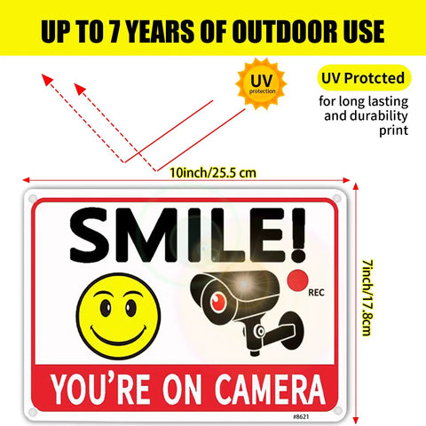 Legit Heavy Duty Aluminum Security Camera Signs Straight Up Warning To Scare Off Thieves Keep Your Home Yard Or Business Locked Down Bright Orange Black Cctv 4 Pack, 10x7 inch size.