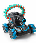 Remote Control Battle Tank That Shoots Foam Darts, 16 Darts Included, Blue RC Car For Kids Aged 7 To 11 in front view.