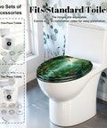 Elongated Tropical Rainforest Stream Waterfall Vibrant Plants Toilet Seat fitted on a standard toilet with adjustable hinges.